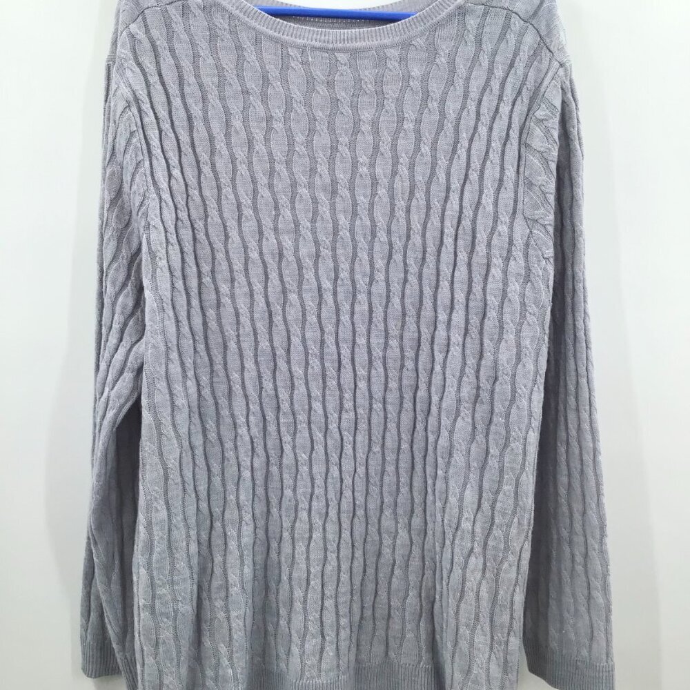 Women's 2X Gray Cable Knit Sweater Lightweight Long Sleeve Round Neckline Spring - Picture 9 of 10